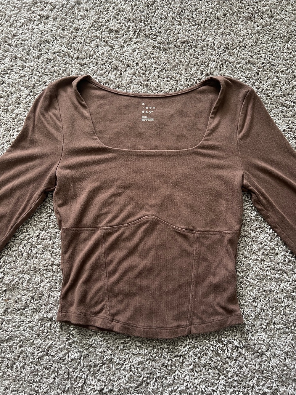 A New Day Brown Scoop Neck Long Sleeve Top